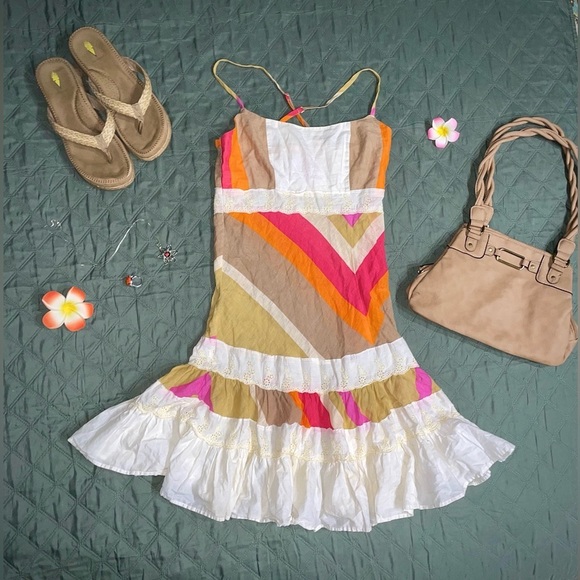 FREE PEOPLE "Taste The Rainbow" Dress - Tropical Punch Combo- Size 6, EUC - Picture 2 of 15